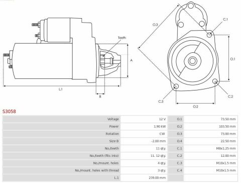 Стартер 1.9dCi (1.8кВт 11z, 12V) (VALEO)