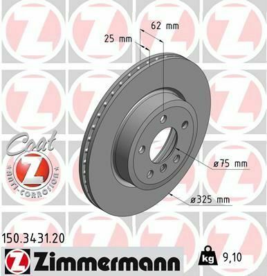 Диск тормозной (передний) BMW X3 (E83) 03-11 (325x25) (с покрытием) (вентилированный)