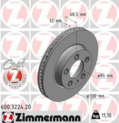 Диск тормозной (передний) Porsche Cayenne/VW Touareg 02- (330x32) (L) (с покрытием) (вентилированный)