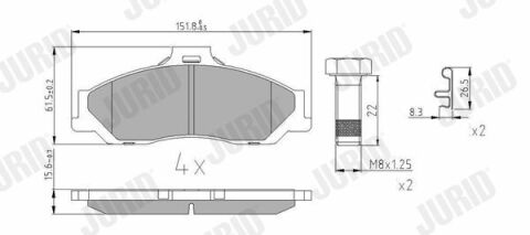 JURID MAZDA Колодки гальмові передні B-serie,BT-50,Ford Ranger 1.8/3.0 96-