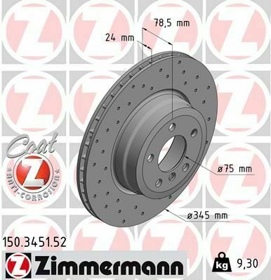 Диск тормозной (задний) BMW X5 (E70/F15/F85)/X6 (E71/E72/F16) 06- (345x24) (с покр)(с отверстиями(вент)