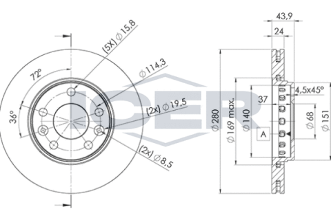 Диск тормозной (передний) Renault Megane/Laguna/Scenic 08-/Duster 12- (280x24)(с покр.)(вентил.)