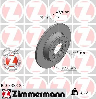 Диск тормозной (задний) Audi A6 97-05 (255x10) (с покрытием) (полный)