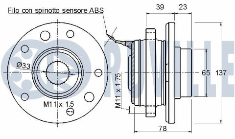 RUVILLE FIAT Подшипник ступицы с ABS Croma, OPEL Signum,Vectra C SAAB