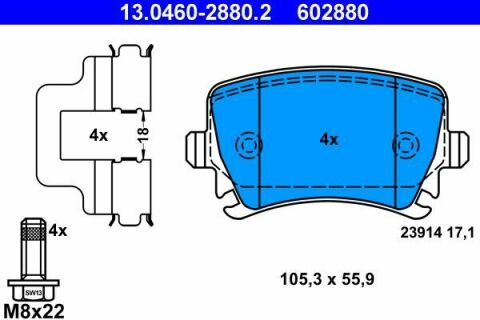 Колодки гальмівні (задні) Audi A3/A4/A6/TT/Skoda Octavia/SuperB/VW Caddy/Golf/Passat B6/Touran 03-