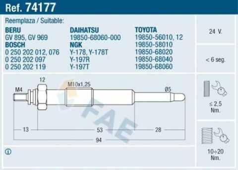 Свеча накаливания Toyota Land Cruiser 3.0D-4.2D 69-99