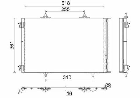 Радіатор кондиціонера Citroen C2/C3 02-/C4 Cactus 14-/Peugeot 206 08-/207 06-15/208 12-/2008 13-